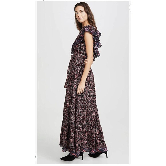 Free People Dress What About Love Maxi Size S‎ to M Black Floral Ruffle - Picture 3 of 8